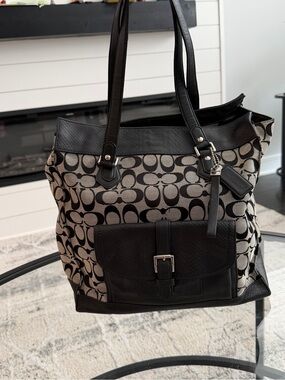 Coach Black Gray Charlie Signature Canvas Tote F31945